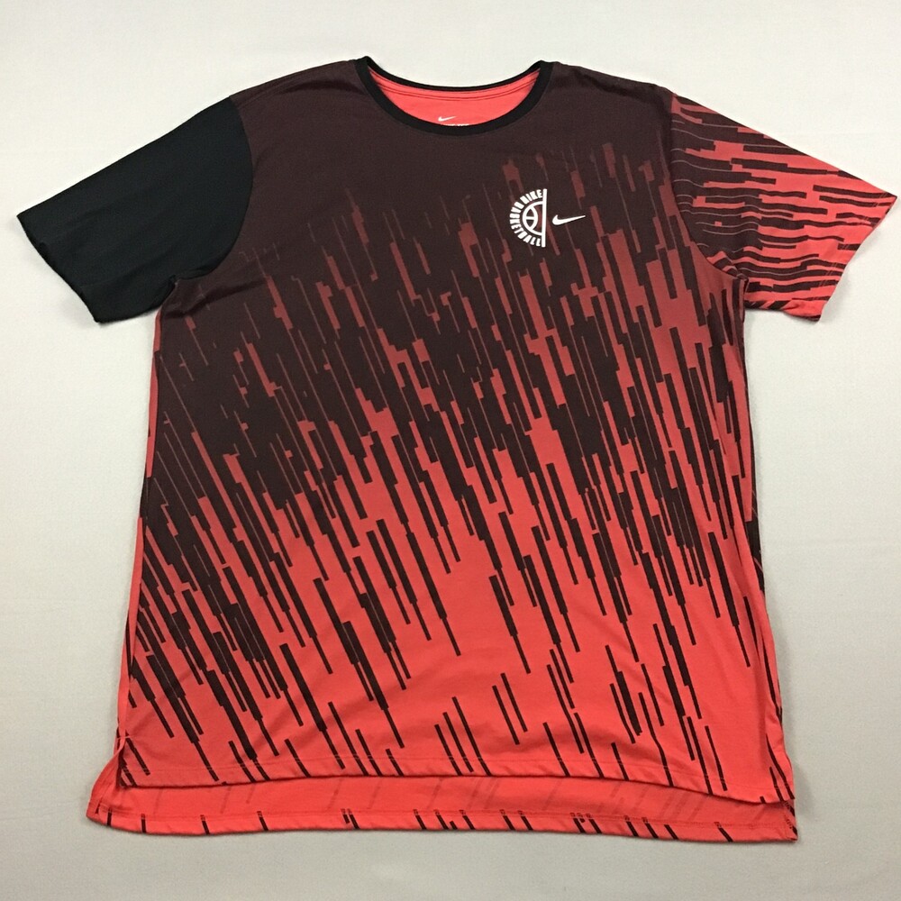 Nike Shirt Men Extra Large Red Black Digital Gradient Dri-Fit Basketball XL